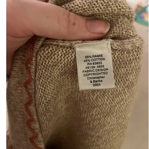 Vintage 90s Women's Hand Embroidered Floral Full Zip Natural Material Sweater- L - Picture 7 of 7